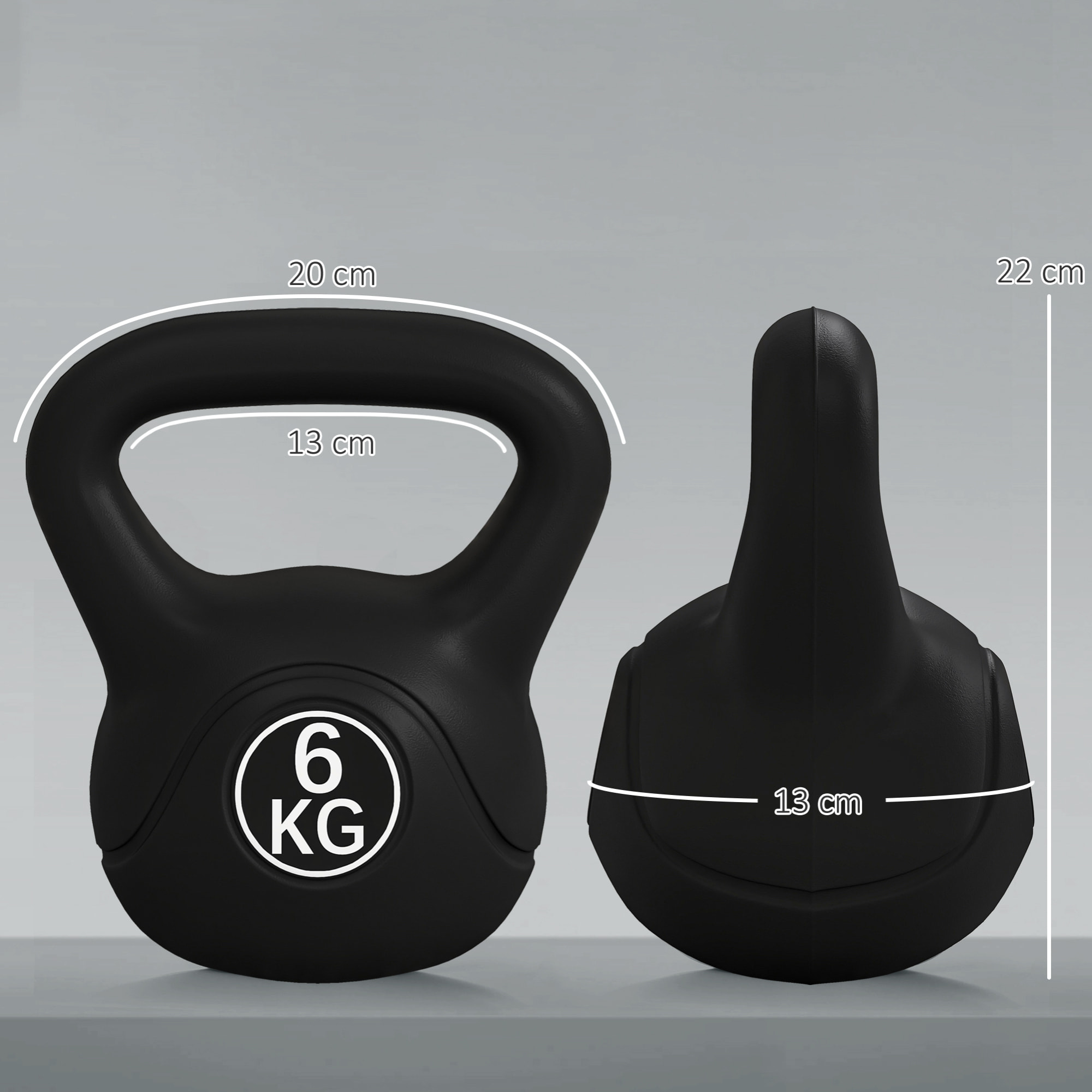 Pesa Rusa de 6 kg Kettlebell de Fiteness Relleno de Arena con Mango Ancho Antideslizante para Ejercicios y Entrenamiento en Casa y Gimnasio 20x13x22 cm Negro