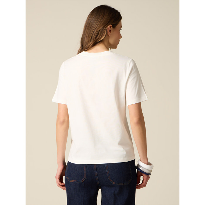 Oltre - T-shirt in cotone con stampa - Bianco