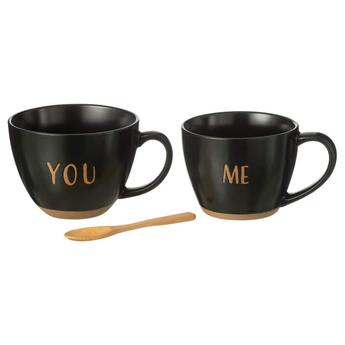 J-Line tasse à café You & Me + cuillière  - céramique - noir - boite de 2