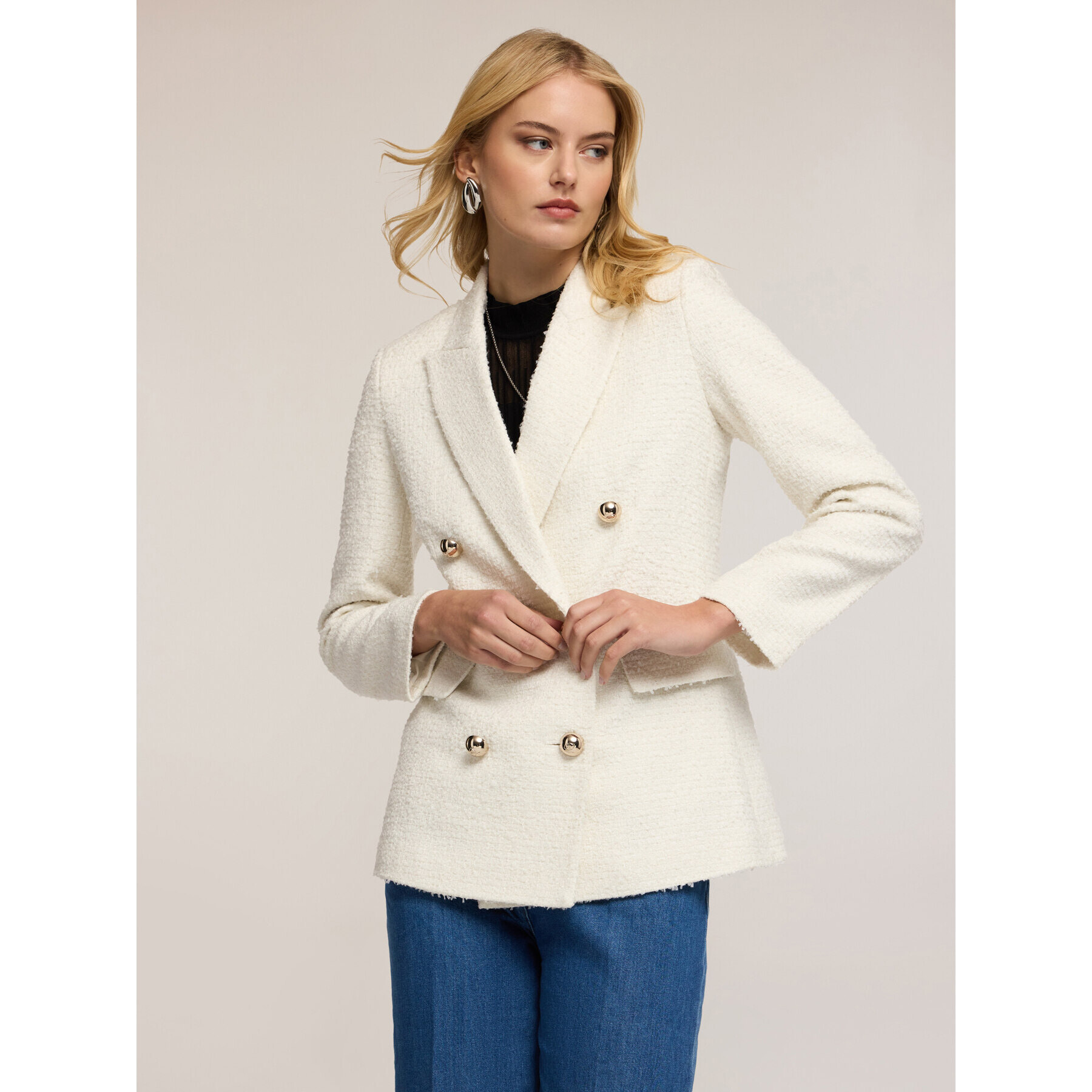 Motivi - Blazer cruzado en paño bouclé - Blanco