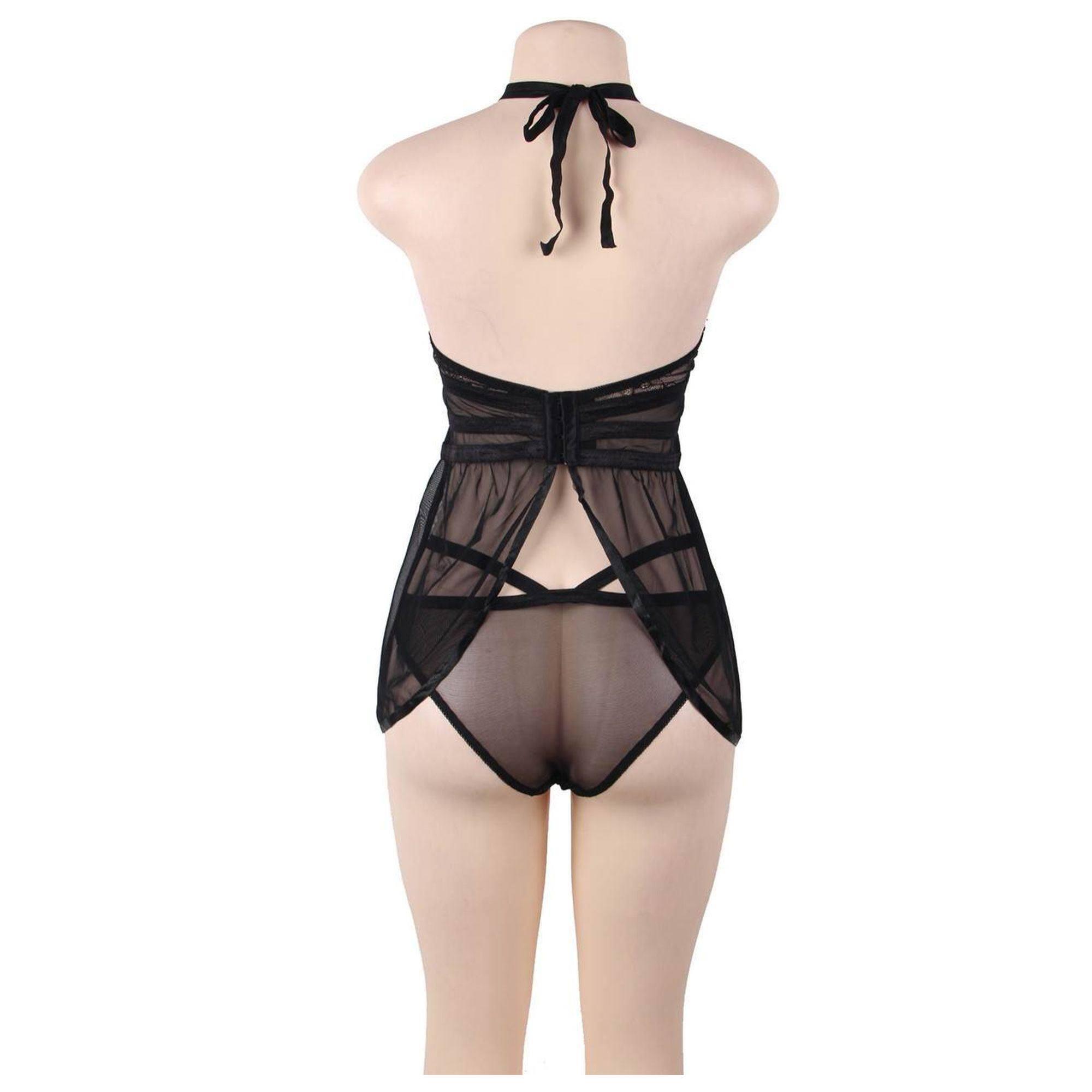 Babydoll negro sin espalda y braga