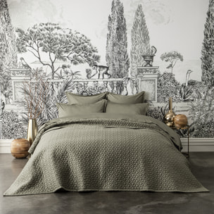 Couvre-lit matelassé uni en satin de coton bio, POESIE, Vert kaki
