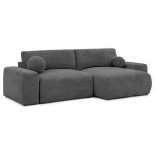 Constance - Canapé d'angle réversible 4 places convertible avec coffre en velours texturé - Gris