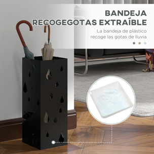 ParagÃƒÂ¼ero de Acero ParagÃƒÂ¼ero Negro con 4 Ganchos y Bandeja de Goteo Extraíble Porta Paraguas Diseño Tallado para Pasillo Entrada 15,5x15,5x41 cm