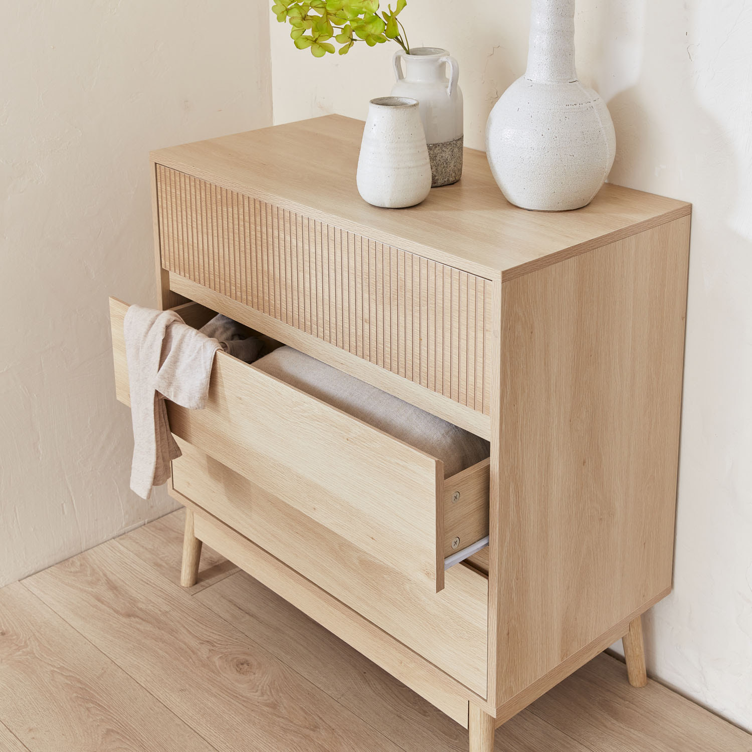 Commode décor bois 3 tiroirs LINEAR