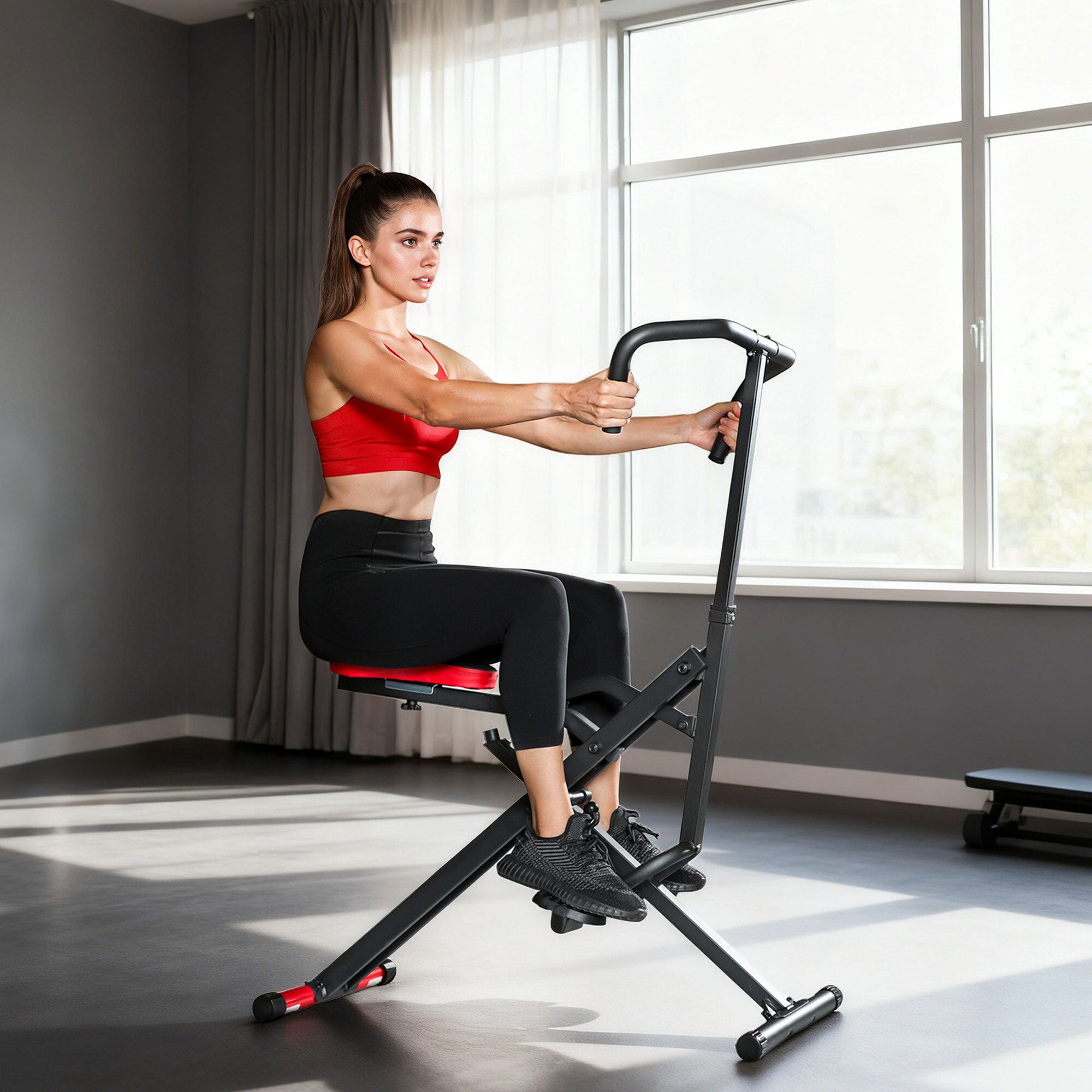Machine à adominaux - appareil de fitness pliable réglable - rouge noir