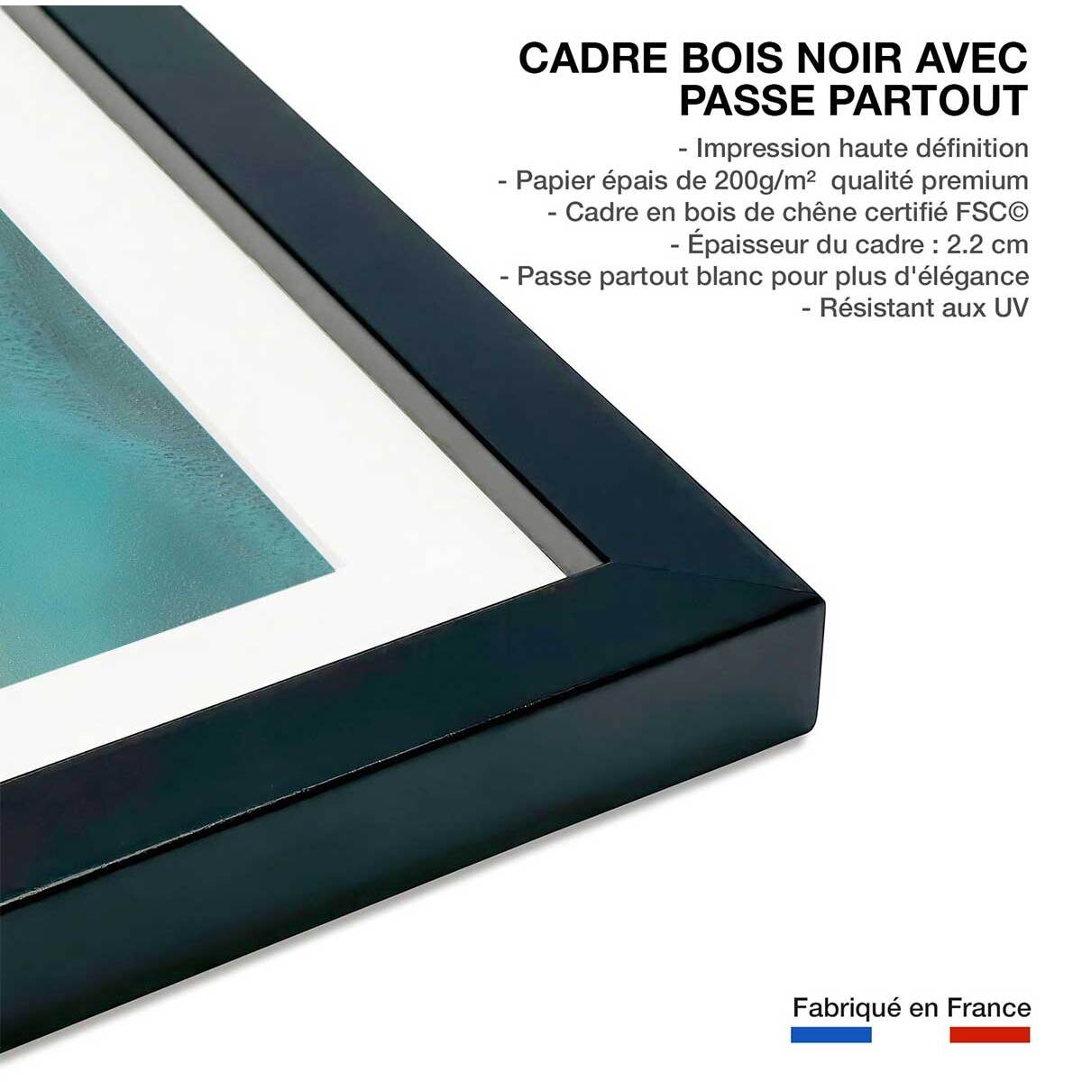 Poster abstrait seaside Affiche + cadre en bois - Noir