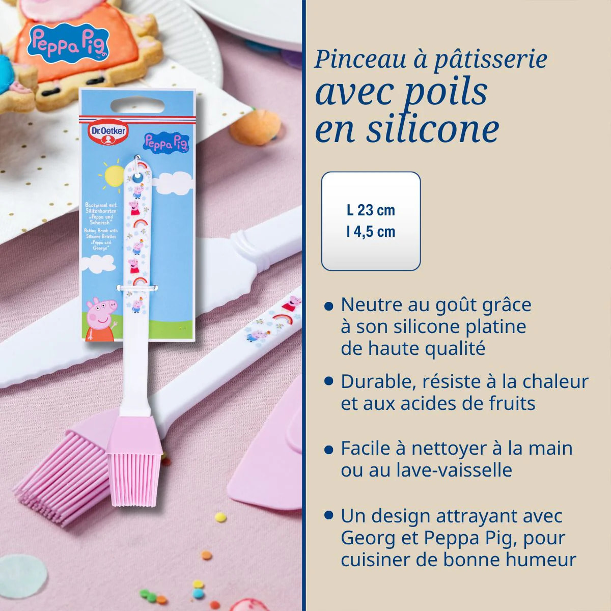 Pinceau à pâtisserie avec poils en silicone 23 cm Dr. Oetker Peppa Pig