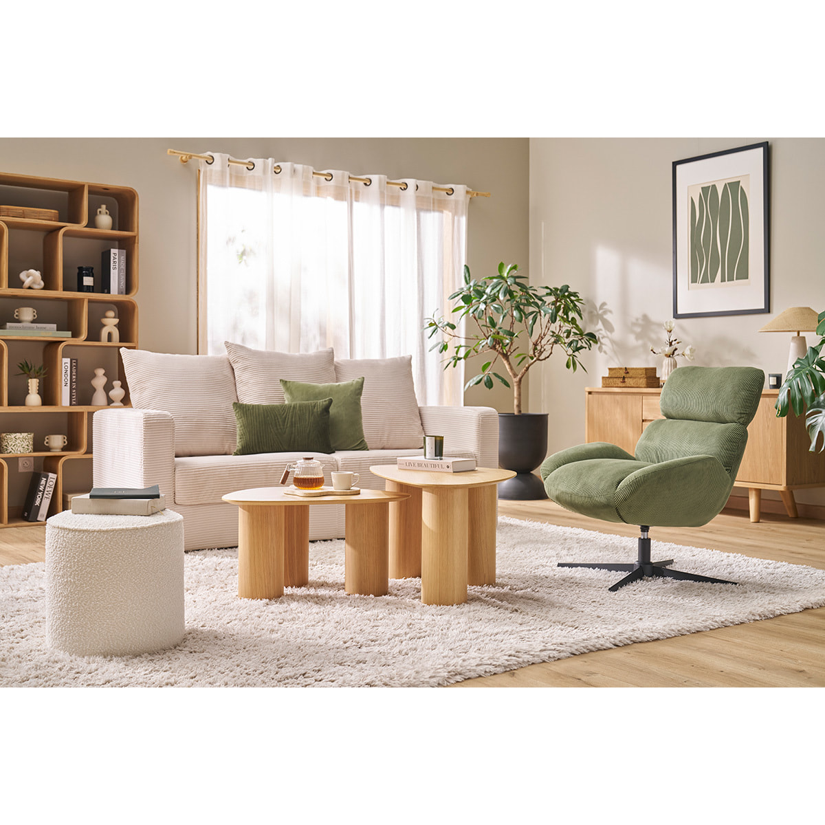 Pouf rond en velours côtelé terre brûlée D40 cm PAUL