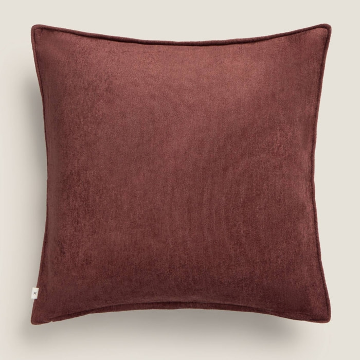 Funda de cojín de terciopelo con vivo Esli color granate vino Algodón y viscosa