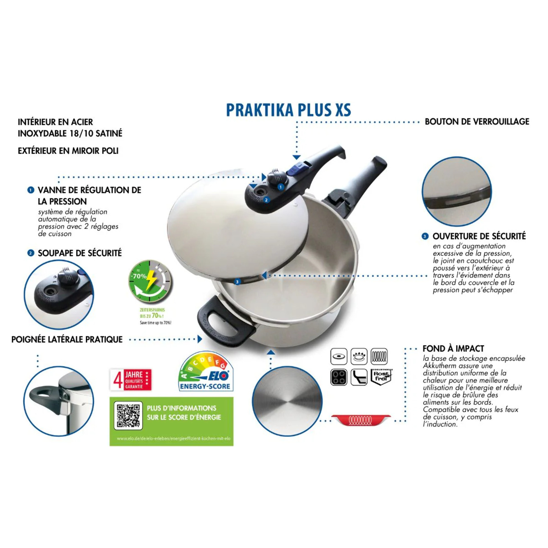 Autocuiseur 18 cm d'une capacité de 2,7 litres Elo Praktika