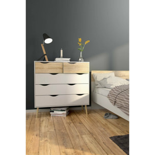 Cassettiera Aurelio, Settimino multiuso, Comò camera da letto, Mobile con cassetti, 98x39 h100 cm, Bianco e Quercia