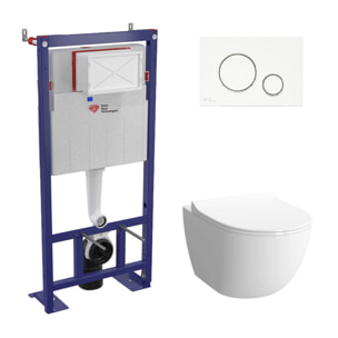 Pack WC bâti-autoportant + WC SAT infinitio sans bride fixations invisibles + Abattant softclose + Plaque blanche/chrome