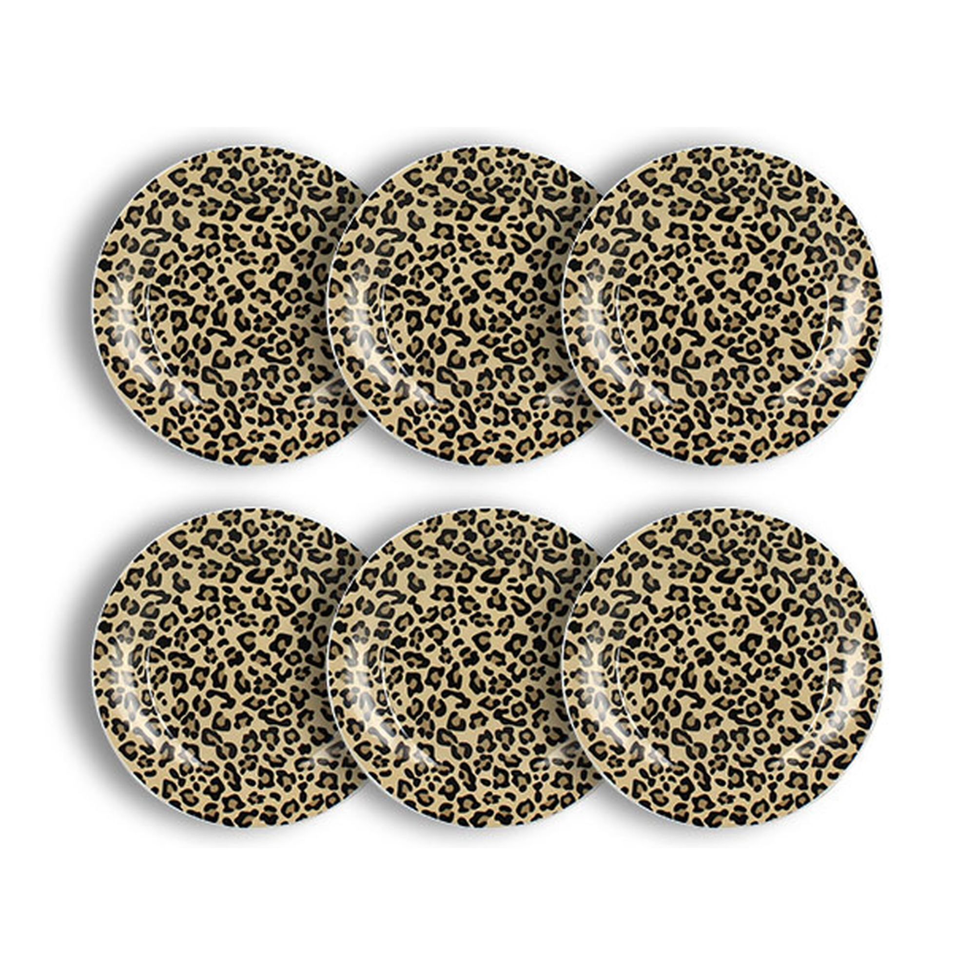 Lot de 6 assiettes à dessert léopard 20cm en porcelaine beige LEOPARD