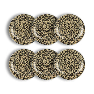 Lot de 6 assiettes à dessert léopard 20cm en porcelaine beige LEOPARD
