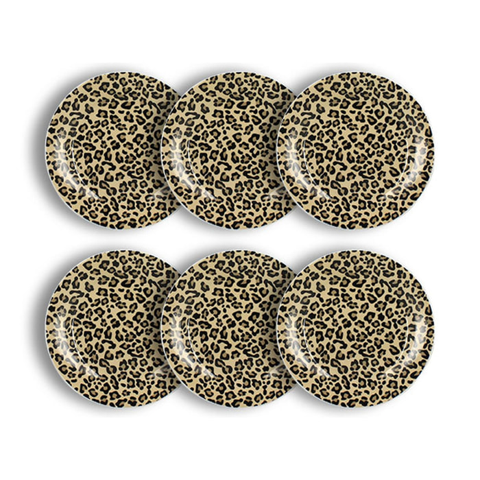 Lot de 6 assiettes à dessert léopard 20cm en porcelaine beige LEOPARD