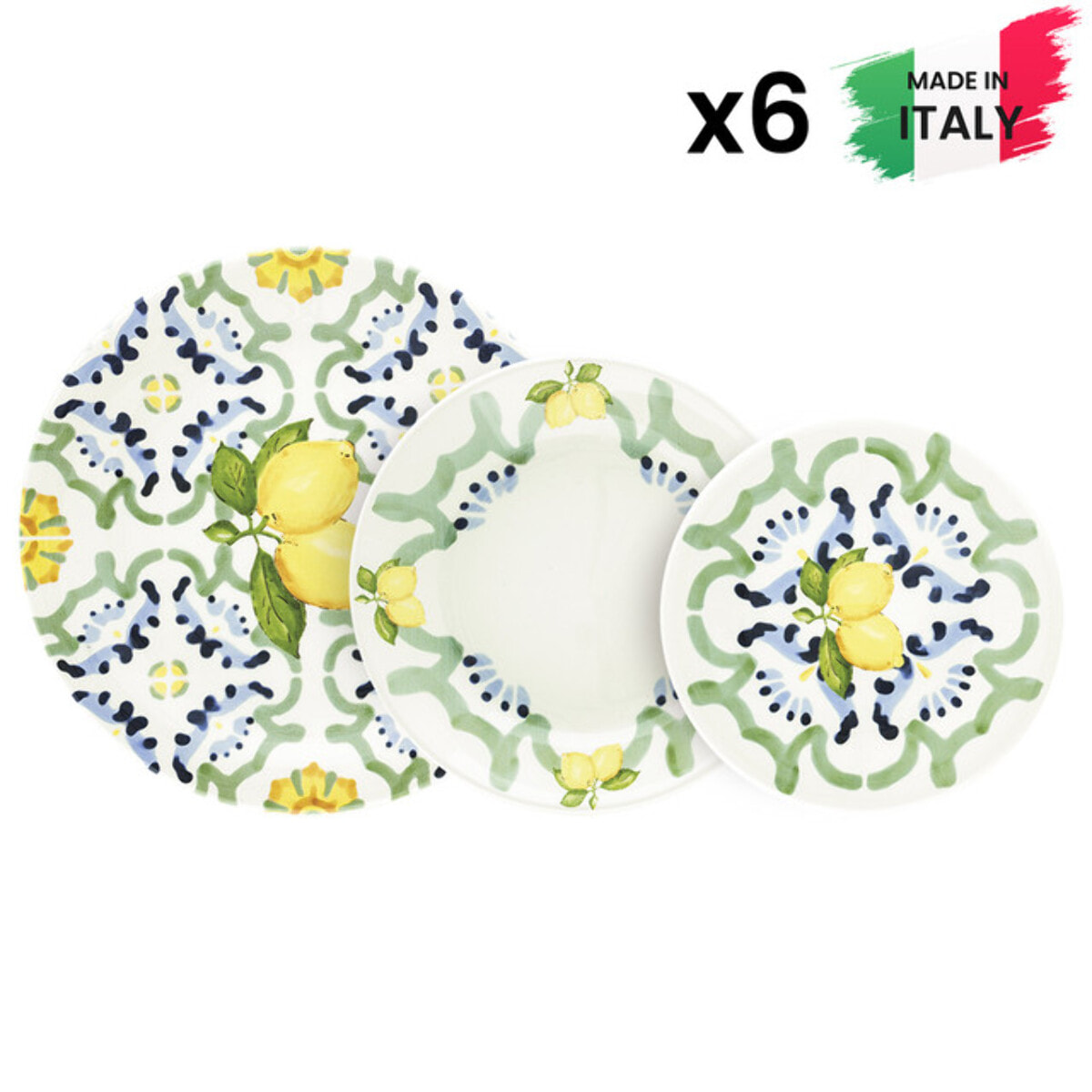 Servizio piatti Amalfi da 18 pezzi in ceramica sottosmalto