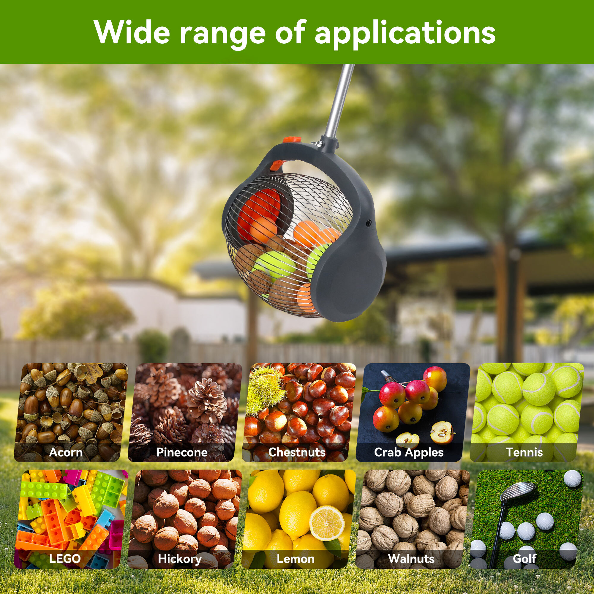 Bawang - Rullo Raccoglifrutta da 2 a 4 cm con Asta Telescopica in Acciaio per Frutta Nocciole Castagne e Oggetti