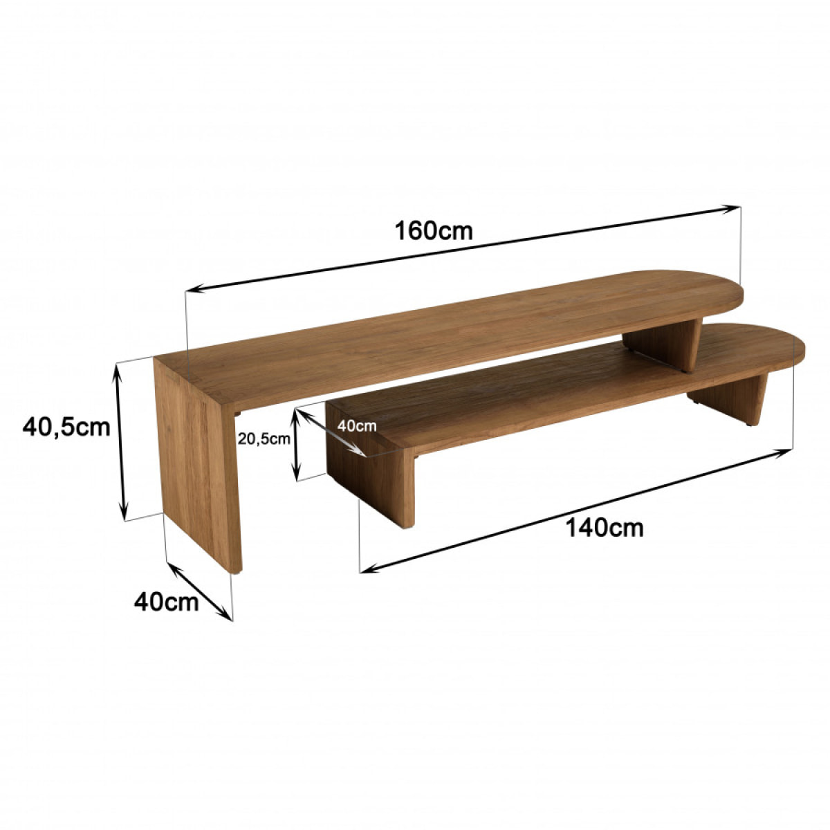 ALIDA - Meuble TV modulable 160x40cm en bois de teck recyclé naturel