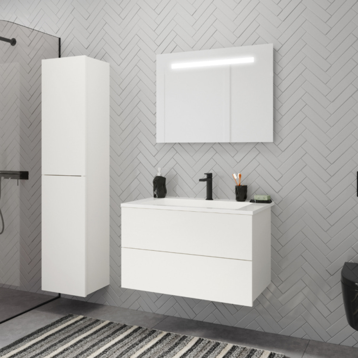Pack meuble vasque 80 cm BURGBAD Cosmo blanc mat + miroir