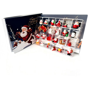 Calendario dell'Avvento con figurine regalo da decorare. 24 figure natalizie diverse.