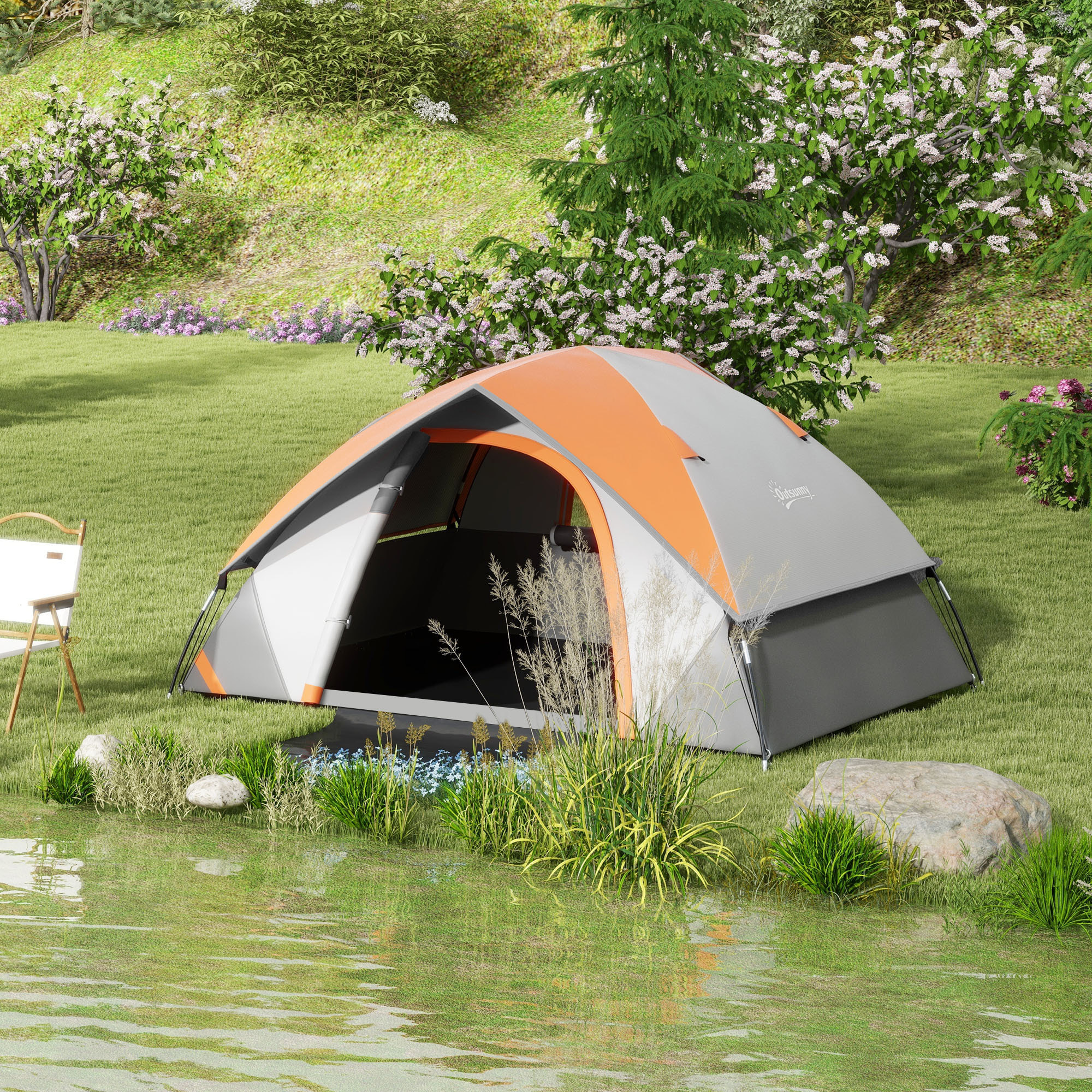 Tienda de Campaña para 2 Personas Tienda de Camping Plegable Ligera Impermeable 3000 mm con Puerta Ventana Gancho y Bolsa de Transporte 210x150x110 cm Gris y Naranja