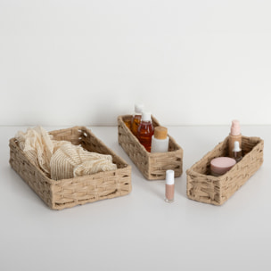 3 paniers "Tresse" beige
