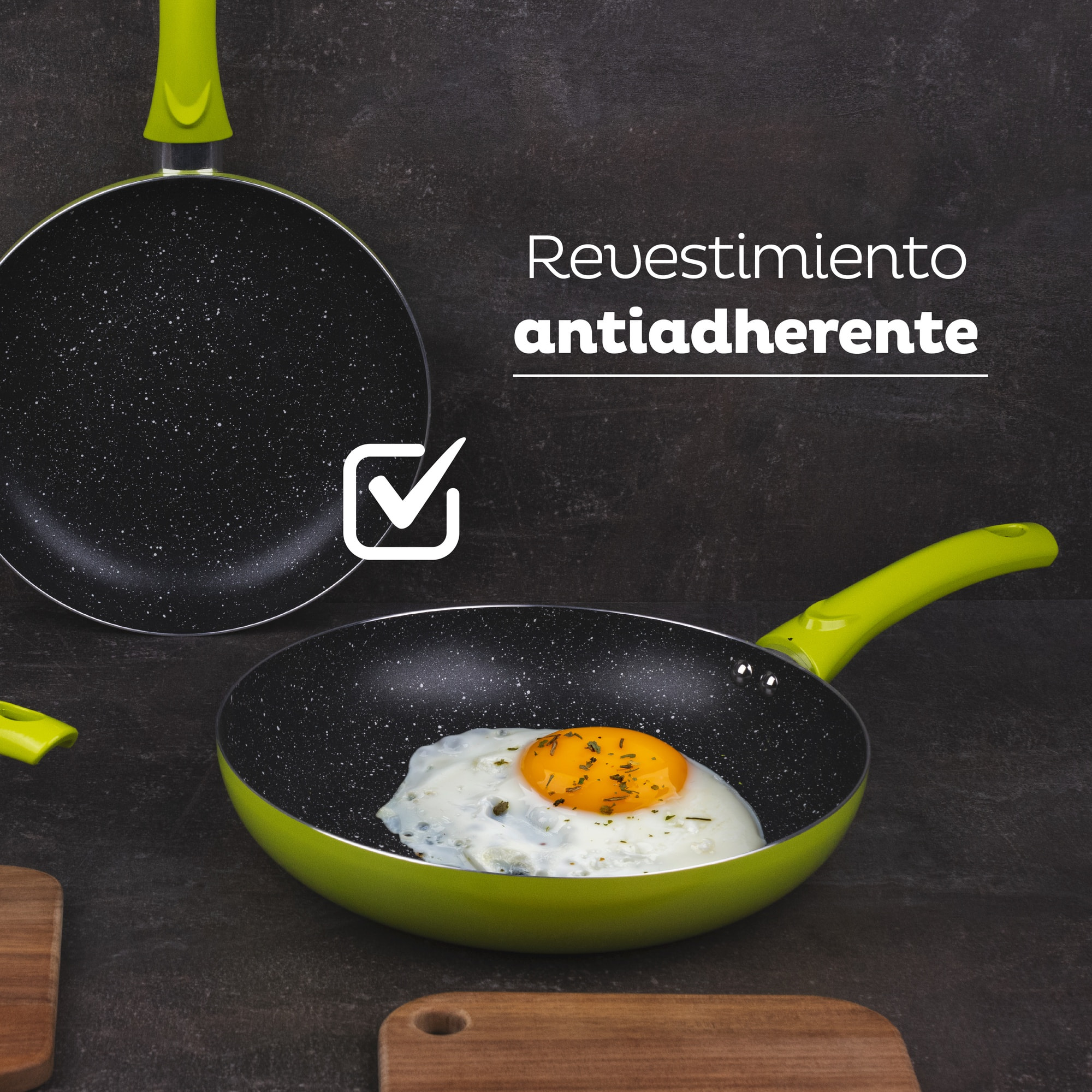 Set 3pc sarten (20+24+28cm) aluminio prensado verde con set 3pc utensilios de cocina nylon