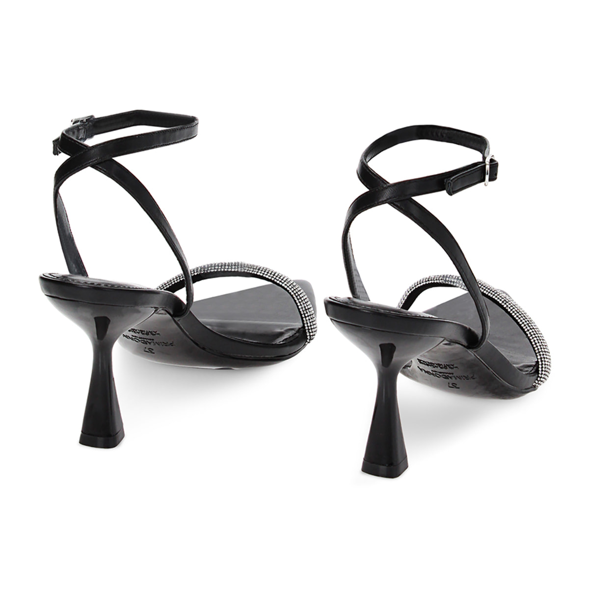 Sandali neri con pietre, tacco 8 cm