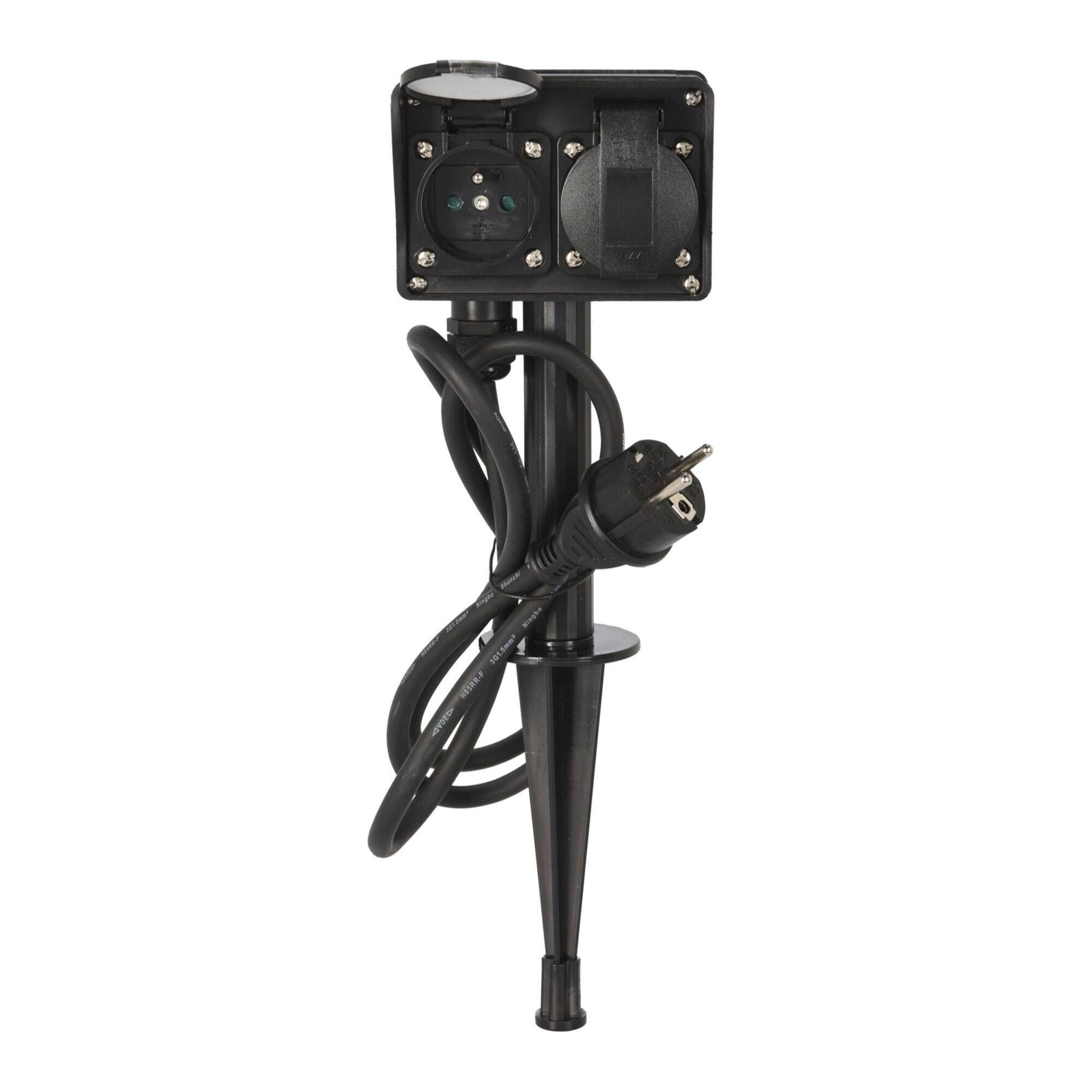 Pincho de Jardín con 4 enchufes alemanes (2+2) con cable de 1,5m y Protección infantil