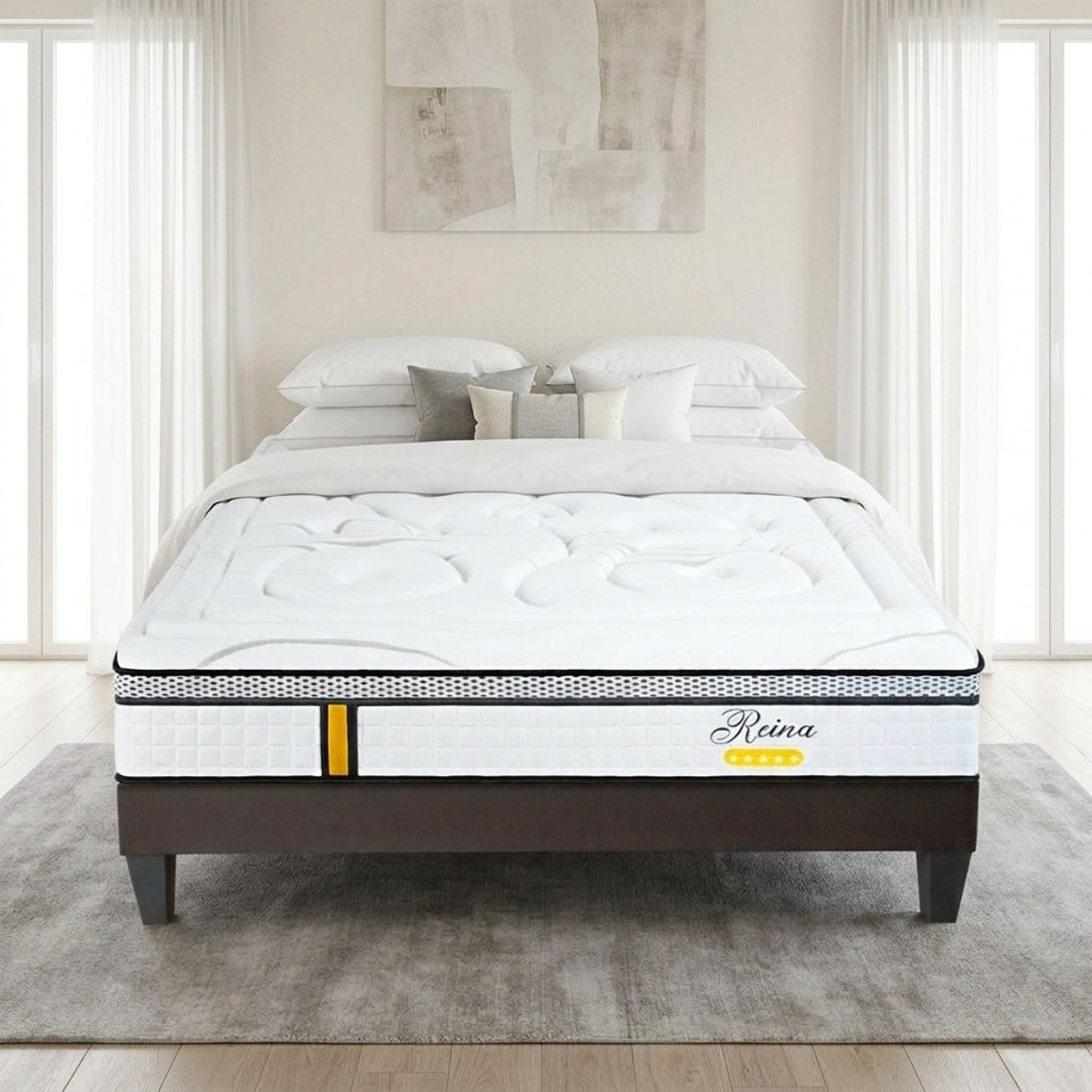 Matelas Hybride Reina 2.0, soutien ferme, 26 cm, mémoire de forme et ressorts ensachés