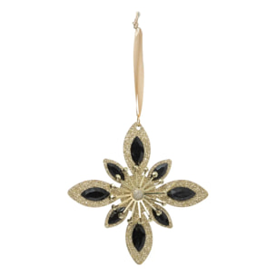 Décoration de sapin en bois étoile noir or 12cm