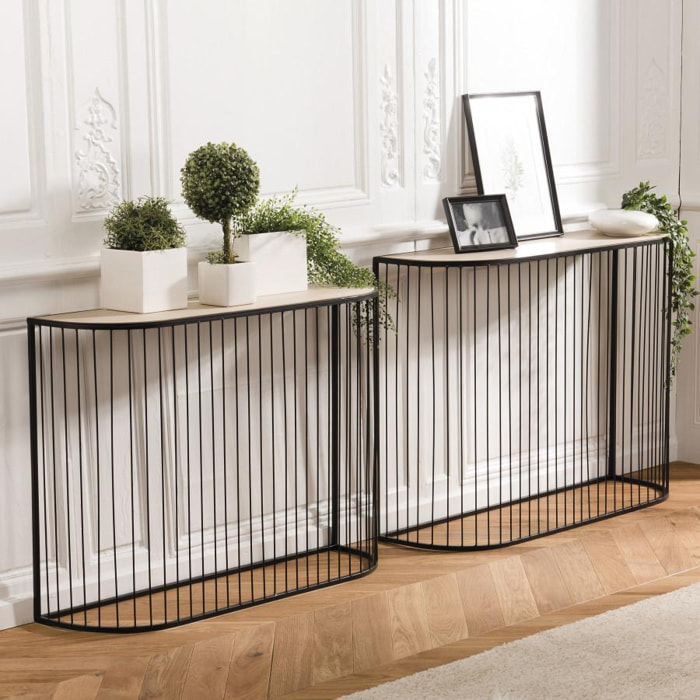 THEODORE - Set de 2 consoles structure métal noir plateau bois clair