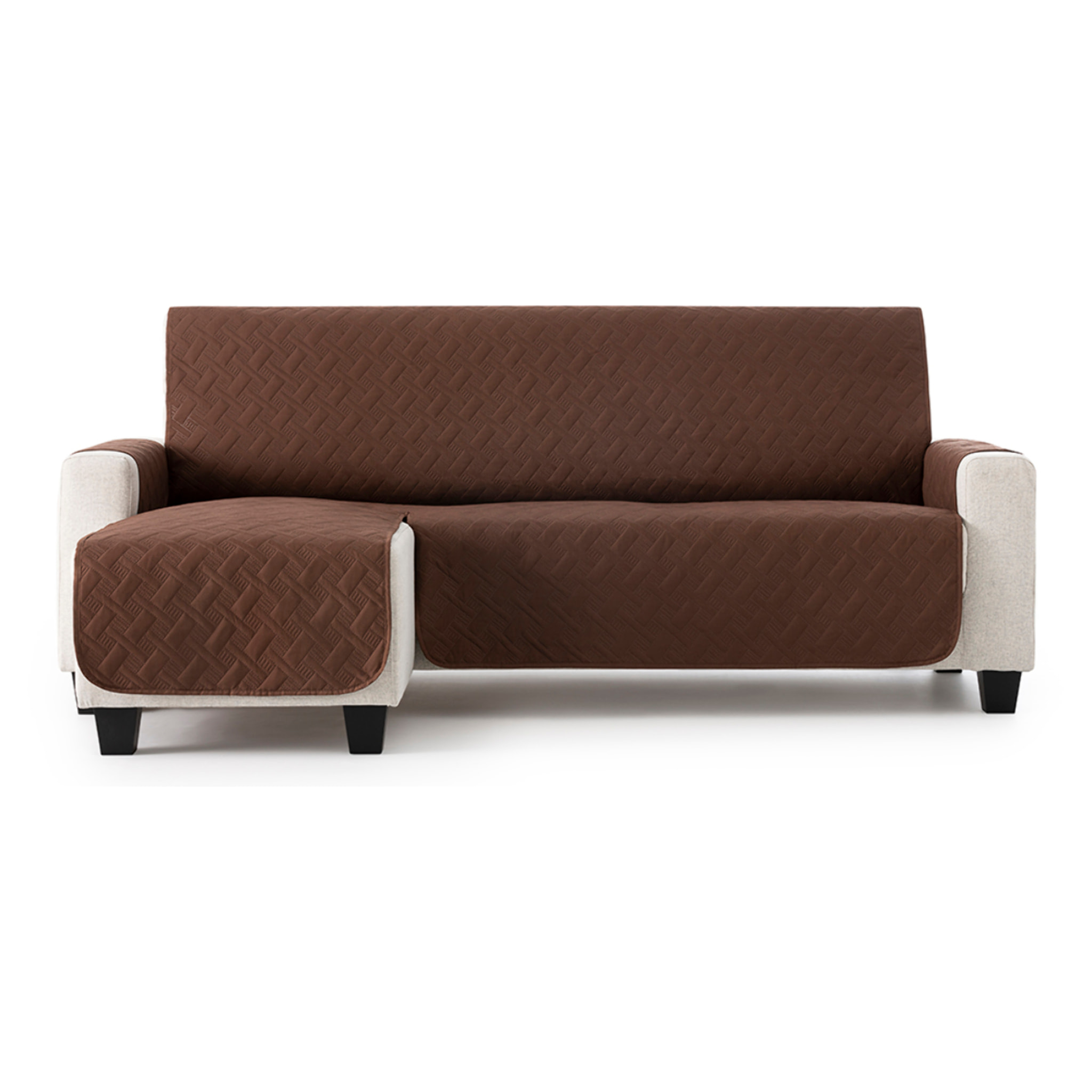 Cubre sofá para Chaise Longue DRY acolchado y antimanchas marrón (brazo izquierdo)