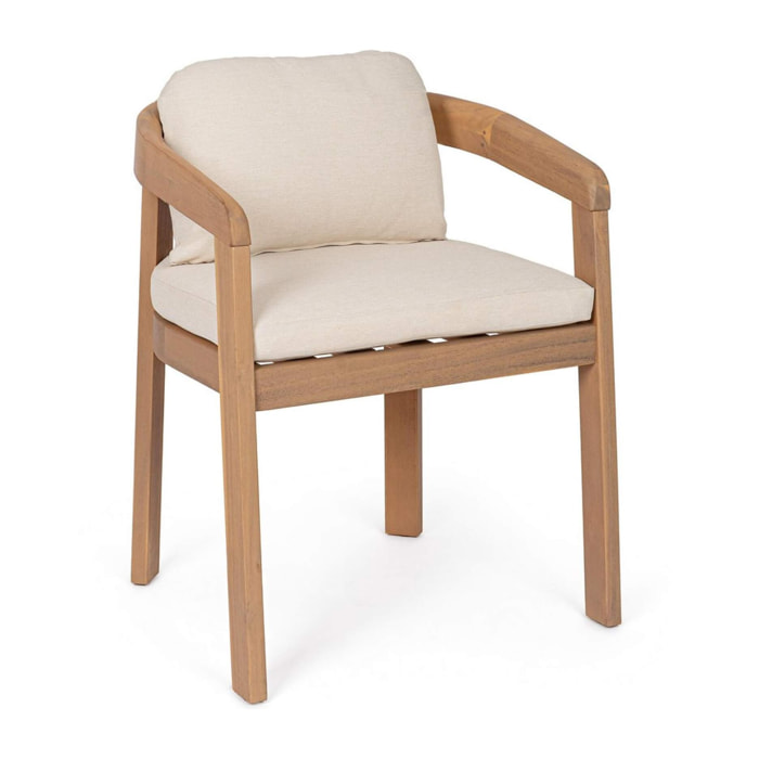 Set di 2 sedie GIRONA in legno di acacia e tessuto beige, con braccioli