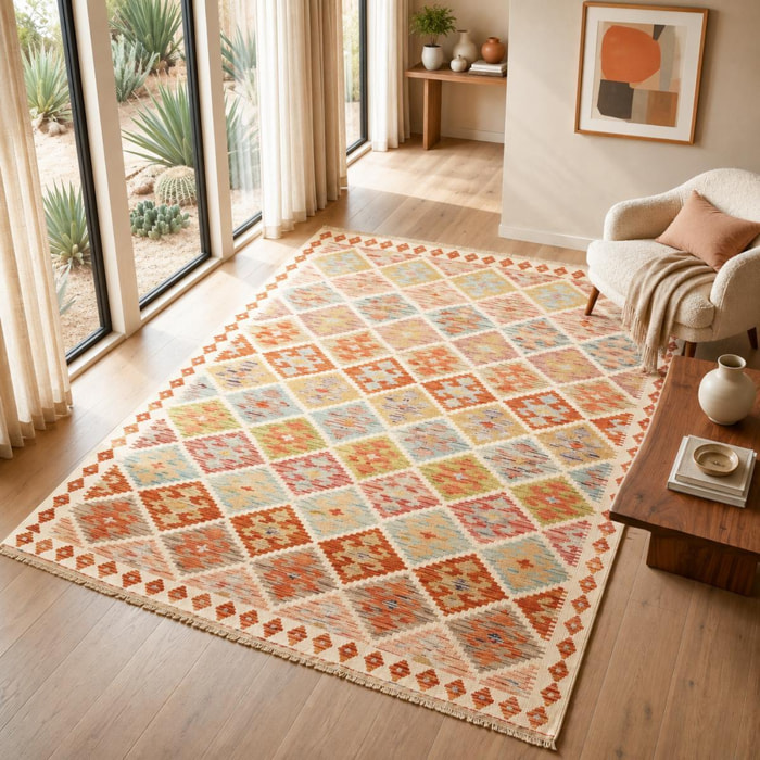 Tapis kilim ethnique, tissé à plat en laine, authentique VUJUN
