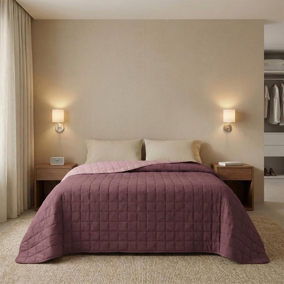Copriletto matrimoniale estivo leggero double face 260x260 cm, trapunta estiva traspirante e morbida, coperta primaverile elegante e moderna, design reversibile per doppio stile, ideale per stagione calda, resistente e facile da lavare