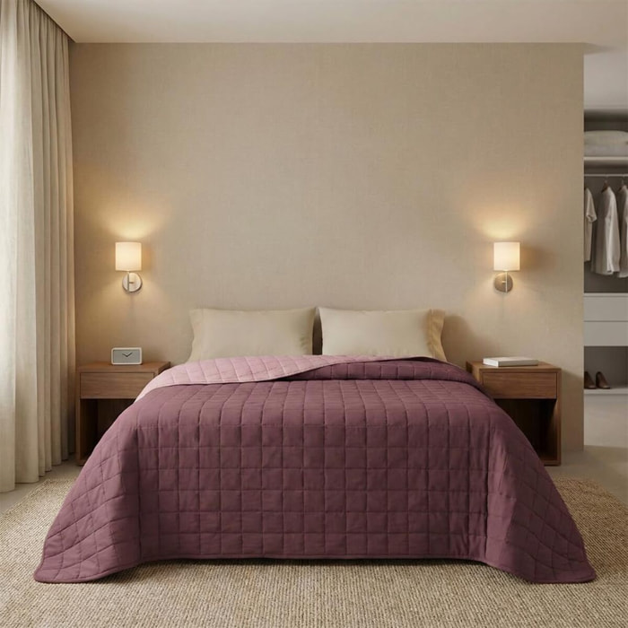 Copriletto matrimoniale estivo leggero double face 260x260 cm, trapunta estiva traspirante e morbida, coperta primaverile elegante e moderna, design reversibile per doppio stile, ideale per stagione calda, resistente e facile da lavare