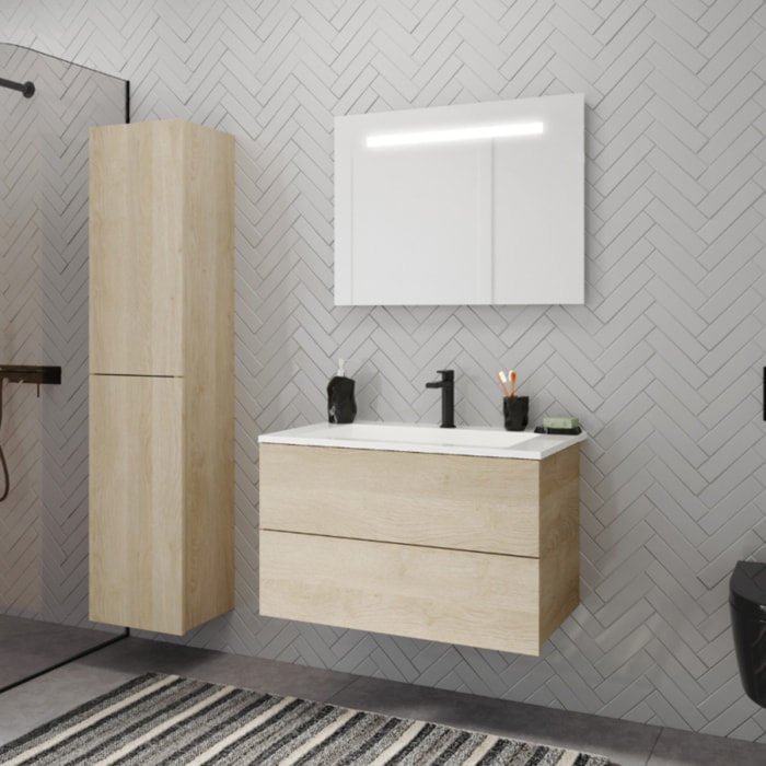 Pack meuble vasque 80 cm BURGBAD Cosmo chêne + miroir