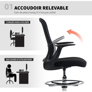 Chaise bureau ergonomique assise haute réglable 54-74cm pivotant 360° accoudoirs relevables maille respirante noir