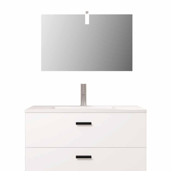 Meuble salle de bains 80 cm 2 Tiroirs Blanc avec Vasque blanche, miroir et applique Led - BOX LED
