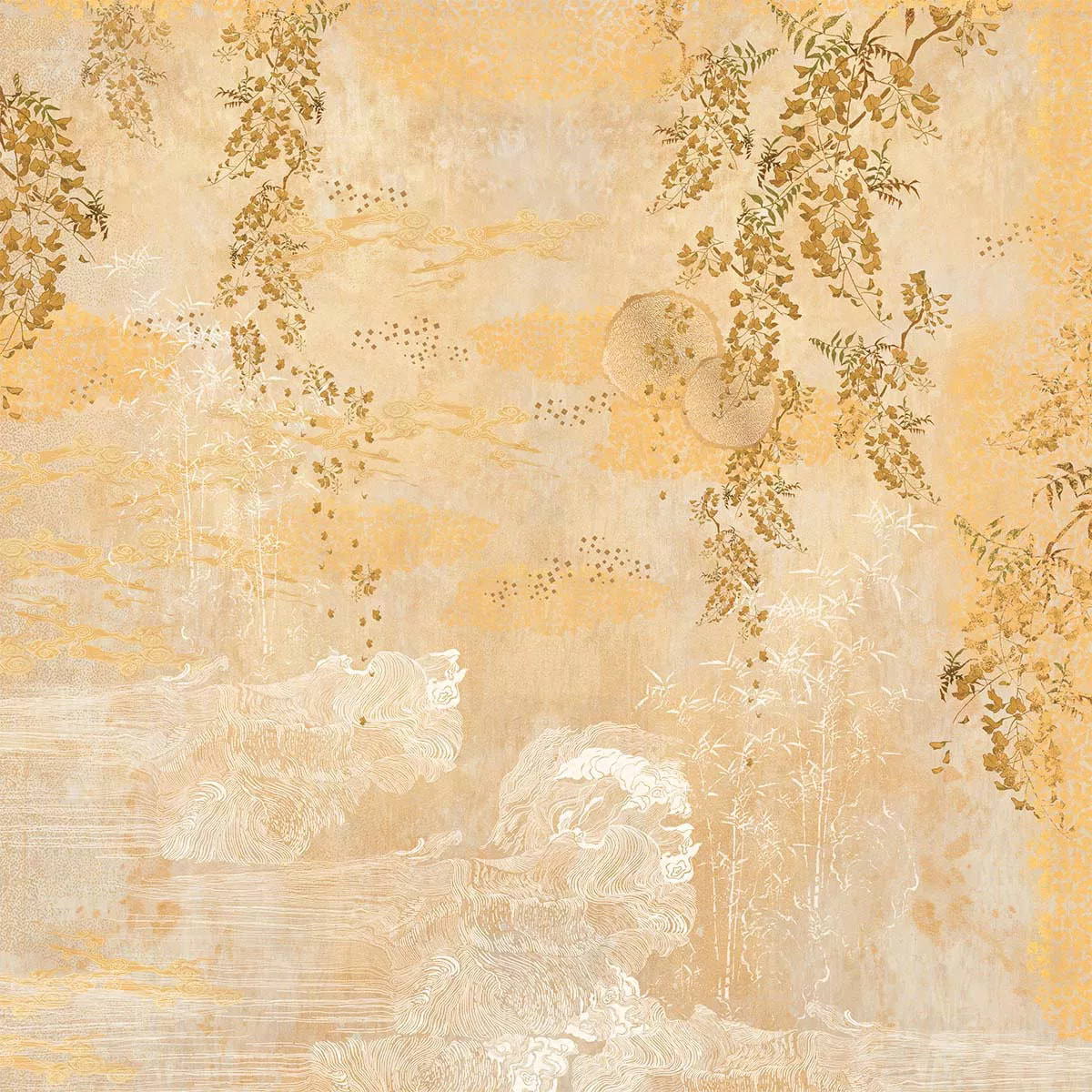 Nappe lin & coton lavé 190 g/m² imprimé jaune Soleil d'or dore