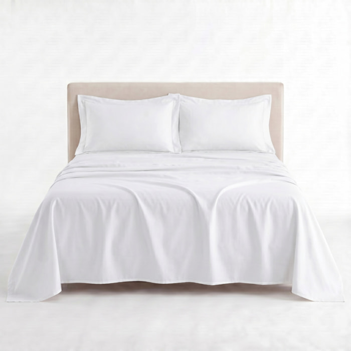 Completo lenzuola matrimoniale in raso di cotone 200 TC, set con lenzuolo sopra sotto con angoli e 2 federe con volani, morbido e traspirante, effetto seta elegante, stile hotel, resistente e facile da lavare, comfort per tutte le stagioni