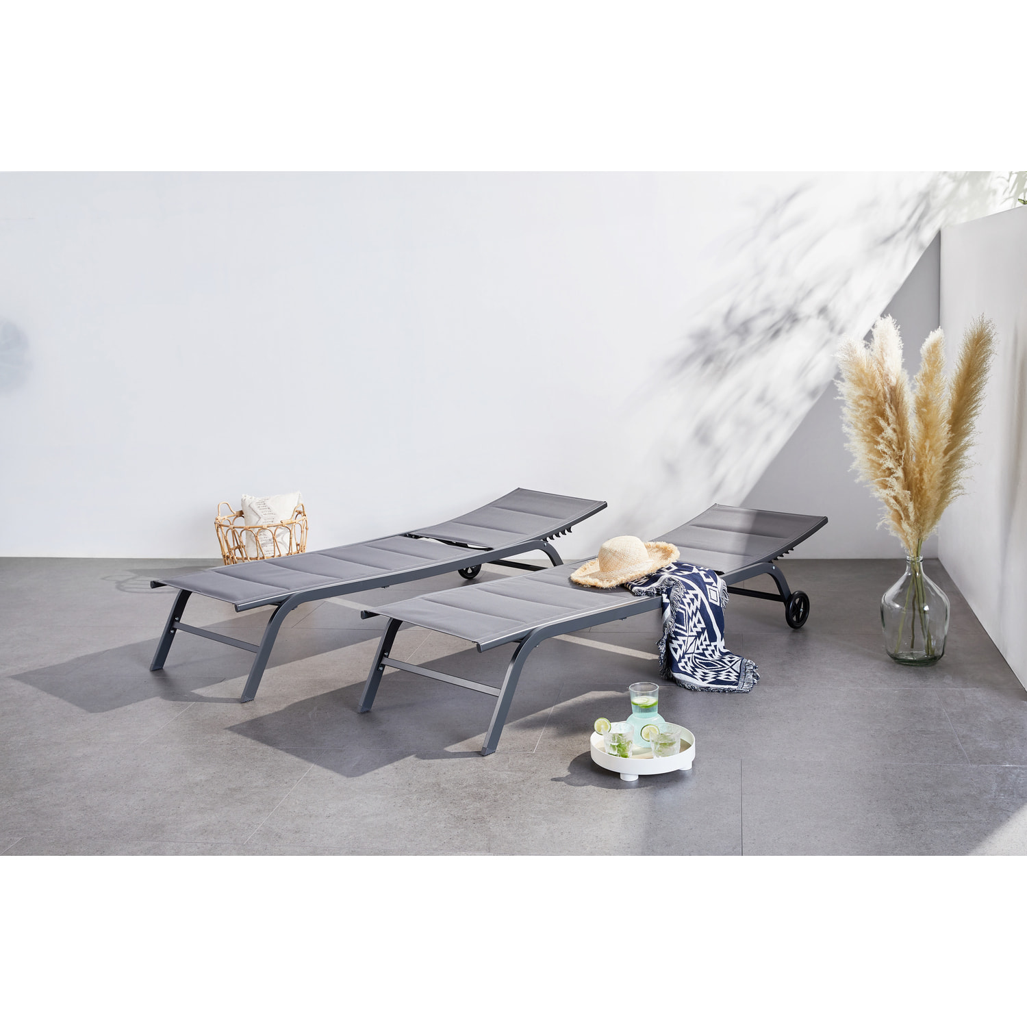 Lot de 2 transats aluminium gris foncé AUCKLAND