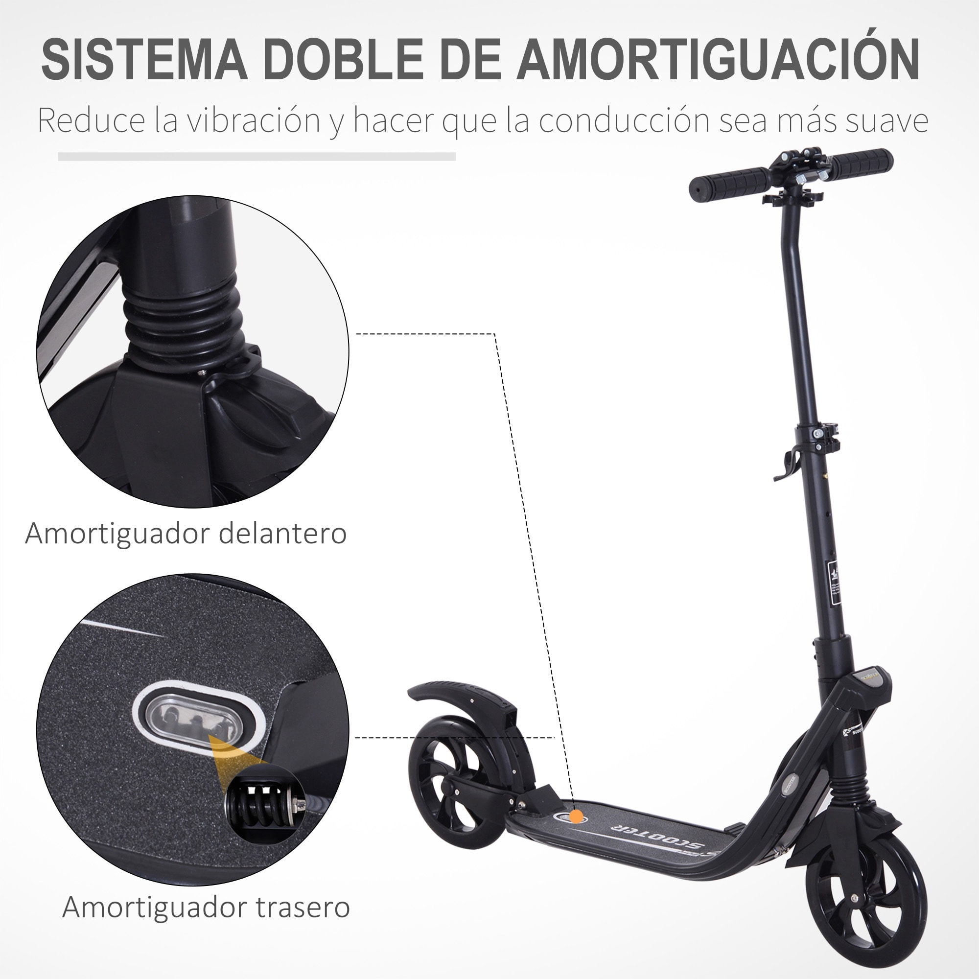 Patinete Plegable Manillar Altura Ajustable para Adultos Niños +14 Años Negro