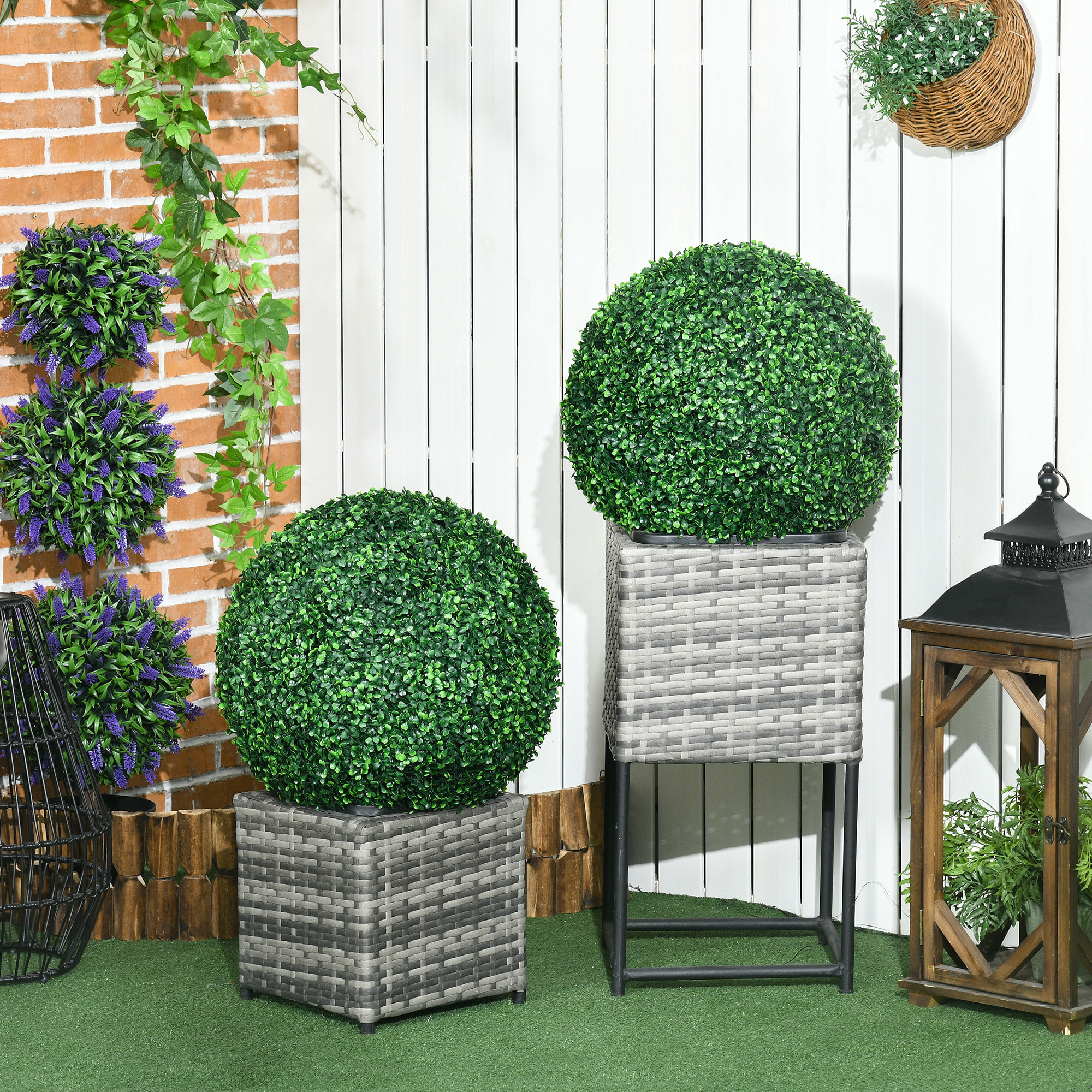 Lot de 2 buis artificiels topiaires artificielles en forme de boule Ø 50 cm PE vert