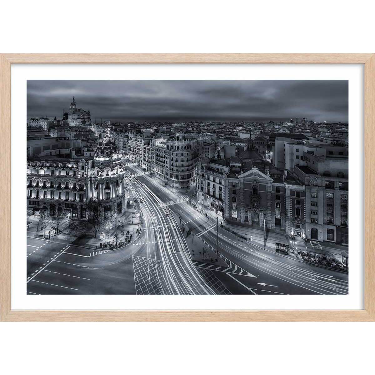 Affiche madrid city lights Affiche + cadre en bois - Chêne