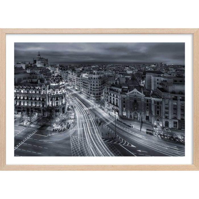 Affiche madrid city lights Affiche + cadre en bois - Chêne