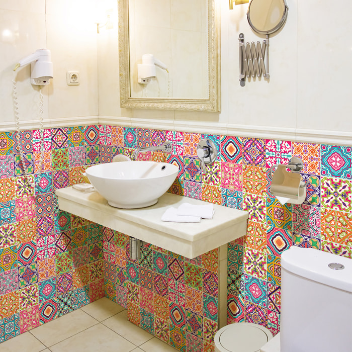 Stickers muraux - Sticker Mural Carrelage adhésif Cuisine Salle de Bain - 60 STICKERS CARRELAGES AZULEJOS AIDA