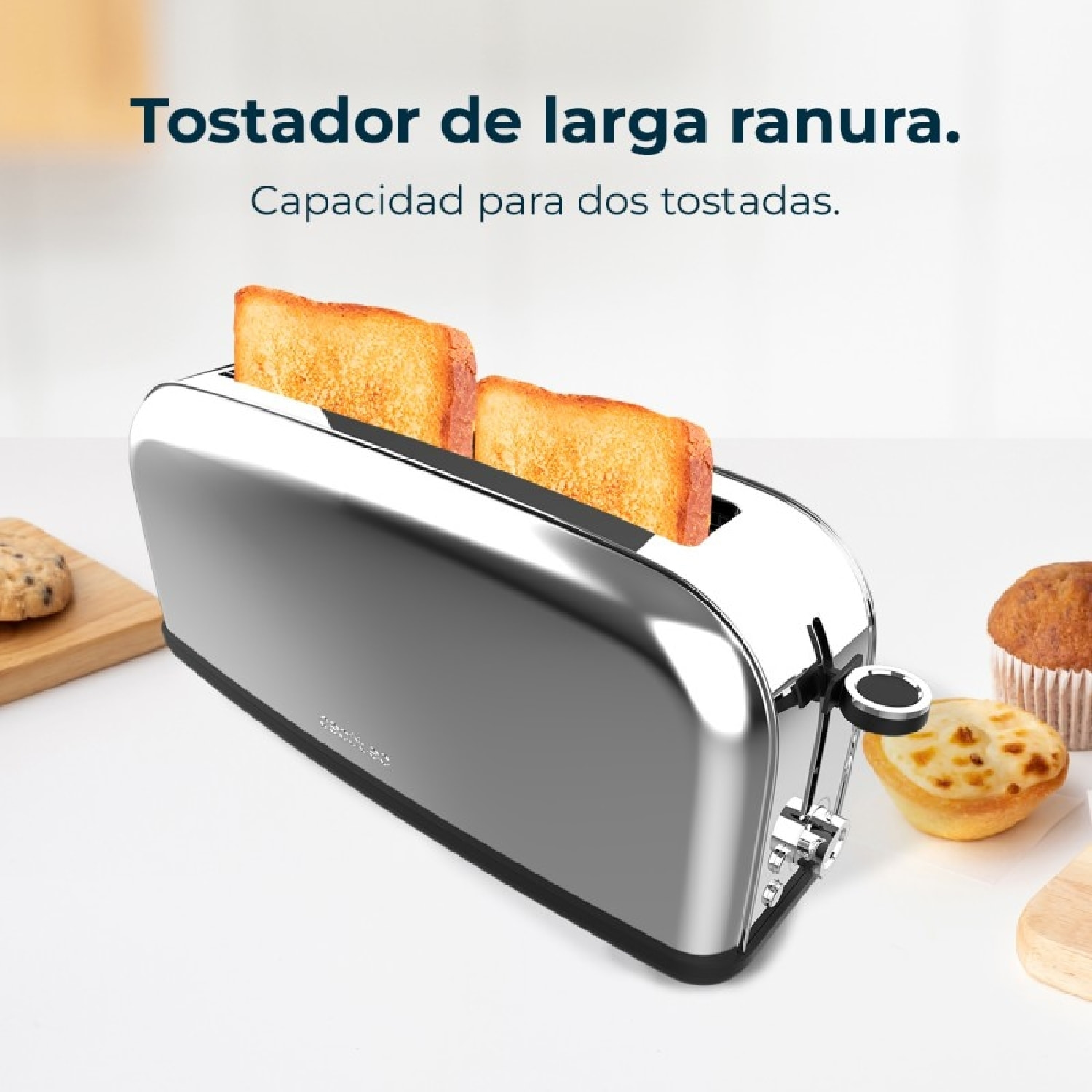 Tostador vertical Toastin' time 850 Inox Long, 850W de Potencia, Doble ranura la